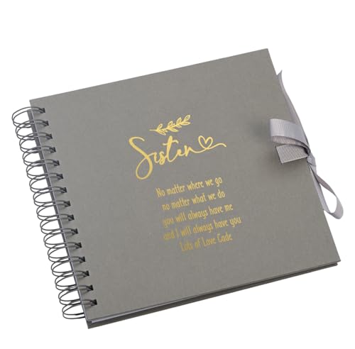 Image of Personalised Sister Scrapbook Photo Album, Spiral Bound, Metallic Foil Finish, Multiple Colours (Grey)