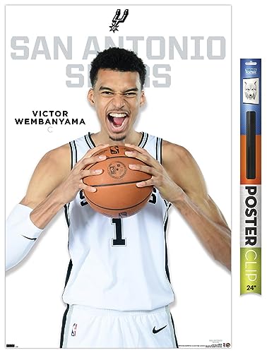 Trends International NBA San Antonio Spurs - Victor Wembanyama Feature Series 23 Wall Poster, 34L x 22.4W, Premium Poster & Clip Bundle