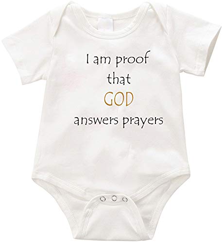 VRW i am Proof That God Answers Prayers Baby Outfit Creeper Baby boy Baby Girl Twins Romper Bodysuit (White, NB)