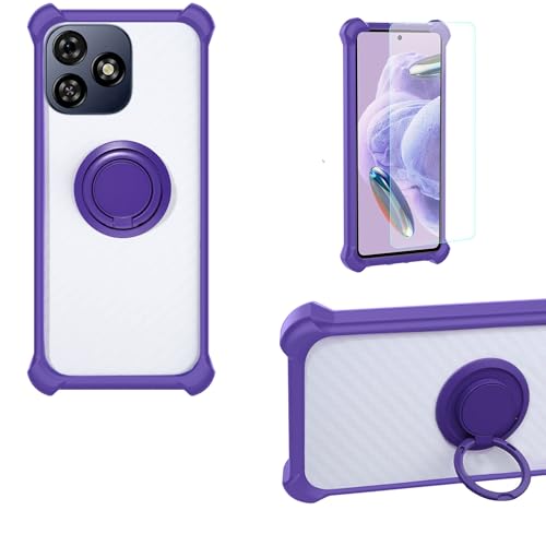 jioeuinly Case Compatible for Mobicel F52 Phone Case Cover [with 1* Tempered Glass Screen Protector] PC + Silicone [360 Metal Ring, Magnetic Car Mount] CSKB-ZI