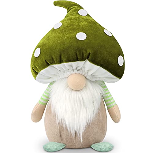 Image of Gehydy Mushroom Gnome Plush Large Summer Decoration Gift Handmade Scandinavian Tomte Stuffed for Home Kitchen Tiered Tray - 13 Inch (Green)