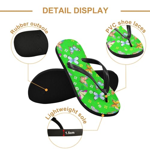 Colorful Butterfly Green Flip Flop Beach Summer Casual Sandal for Women & Men Shower Shoes 208619302