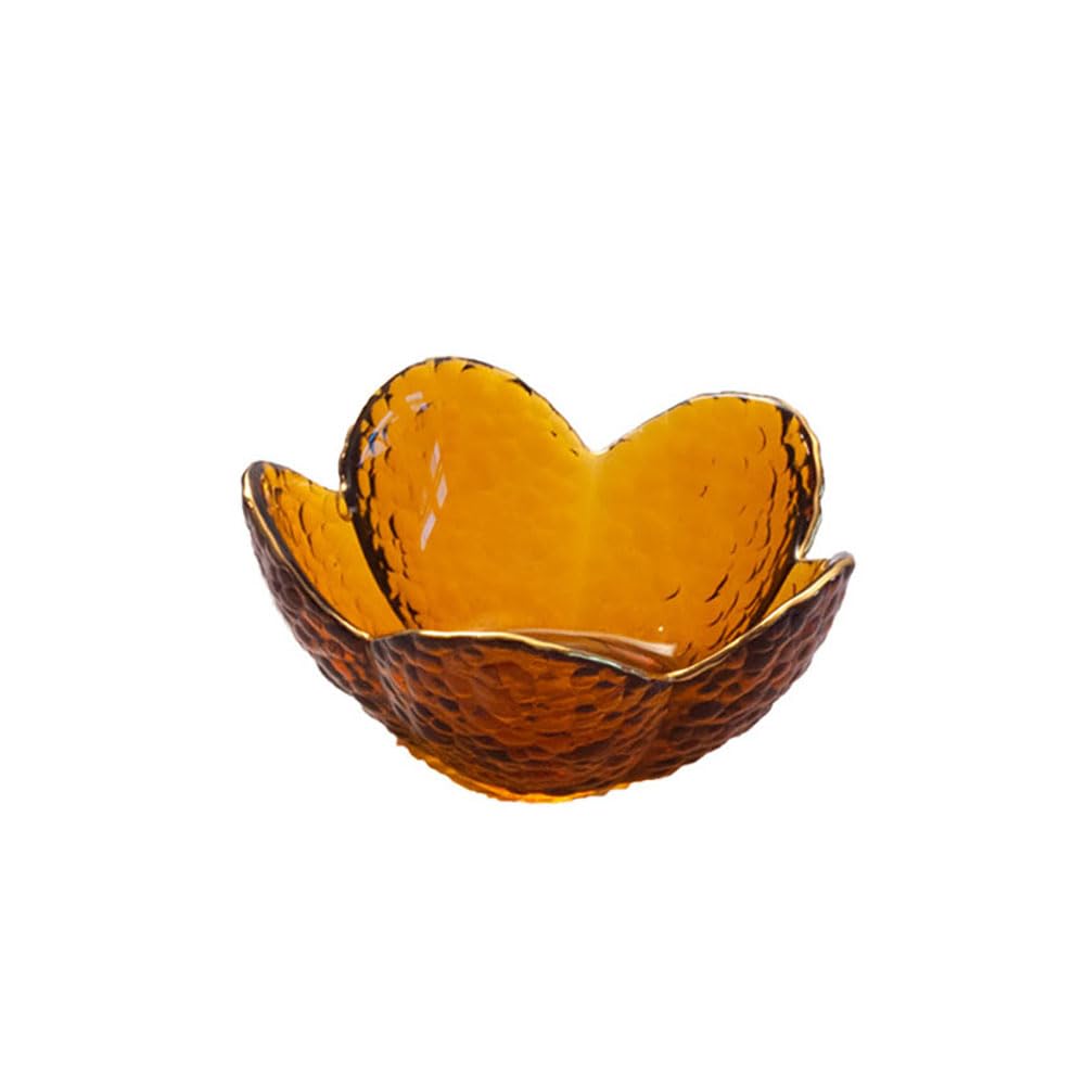 Romantic LOVE Phnom Penh Glass Dessert Bowl with Bird's Nest Design - Transparent Petal Bowl for Fruit, Breakfast, Ice Cream - Small, Brown