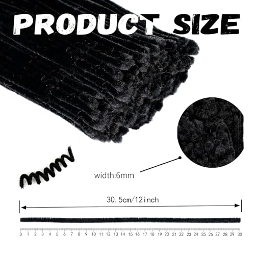 Image of 300pcs Black Pipe Cleaners Bulk Craft,Chenille Stems,Craft Supplies,DIY Decor Ccrafts for Adults,Kids Games Toys for Ages 8-13,Christmas Birthday Gift for Kids,School Supplies