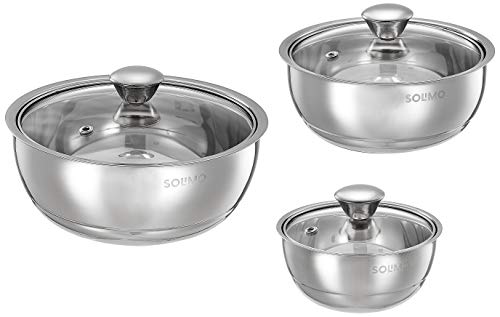 Amazon Brand – Solimo Stainless Steel Double Walled Insulated Serving Bowls, Set of 3 (500ml, 900ml & 1500ml)