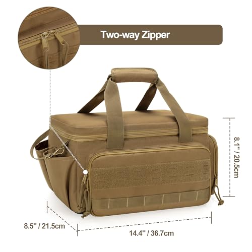 Rexmica 14-Inch Tool Bag with Anti-friction Bottom, Hand Tool Storage Organizer for Men, Tactical Range Bag, Multi-purpose Work Tote for Repairman, Carpenters, Handyman, Khaki