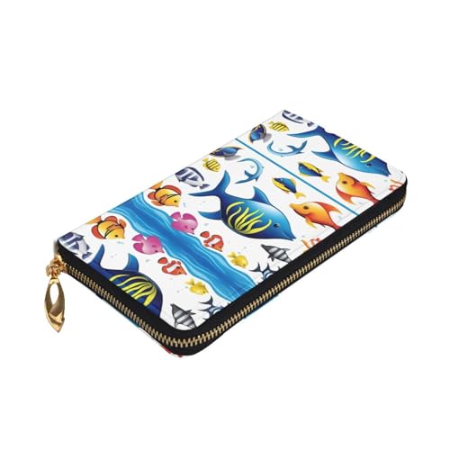 Stylish sea water animals Printing Leather Wallet - Long Clutch for Women, RDurable Material, 12 Card Slots, Zipper Compartments3
