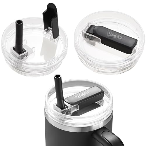 2Pack 40oz Tumbler Lid Replacement suit for Stanley Quencher cup, Flip Straw Spill Proof Leak Resistant Straw Cover, Dishwasher Safe Stanley Cup Accessories (2 Black)