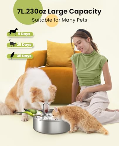 Oneisall PWF-002 Dog Water Fountain For Large Dogs,7L/230Oz/1.8G Stainless Steel Dog Fountain Super Quiet thumb #1