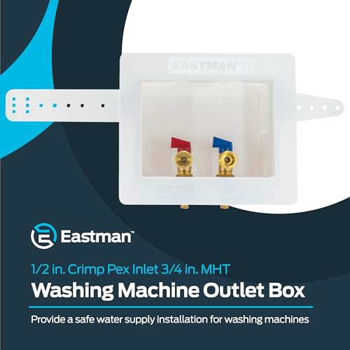 Image of Eastman 1 /2 Inch Crimp PEX Connection x 3 /4 Inch MHT Washing Machine Outlet Box, Push to Connect Brass Plumbing Fittings, Double Drain, 60245