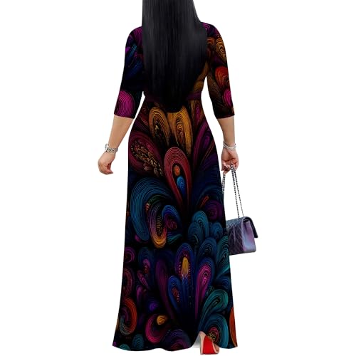 Image of Women Plus Size 3 /4 Sleeve V Neck Maxi Dress with Pockets | Soft fabric relaxed fit three quarter sleeve v neck with pockets for party and daily wear