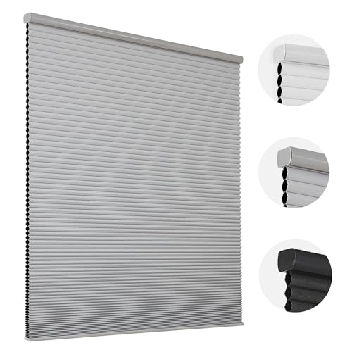 Joydeco Cellular Shades Cordless, Blackout Cellular Blinds for Indoor Windows, Free-Stop Honeycomb Window Blinds for Thermal Insulated Noise Reduction (Grey, 45" W x 64" H) A - Grey 45"W x 6