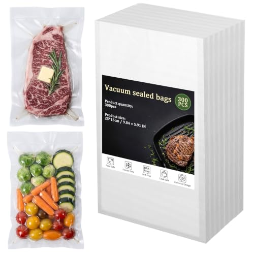 Image of 300pcs Vacuum Sealer Bags Pre-Cut Design Commercial Grade Food Sealable Bag Smell Proof, Ideal for Food Saver, BPA Free, Great for storage, meal prep, and Sous Vide, 25 * 15cm /9.84 x 5.91 IN