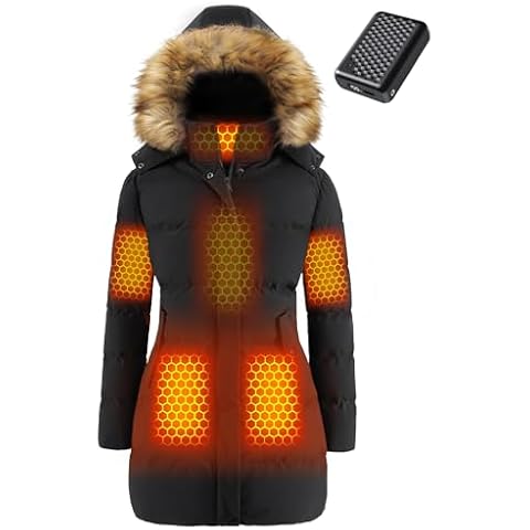 Women Long Heated Jacket Battery Pack Included Ladies Puffy Coat 12v 7.4v Graphene Rechargeable Usb Electric Winter Apparel Clothes Sweater Sweatshirt Hoodie Vest Outdoor Gift Work Cold Weather Gear Cover