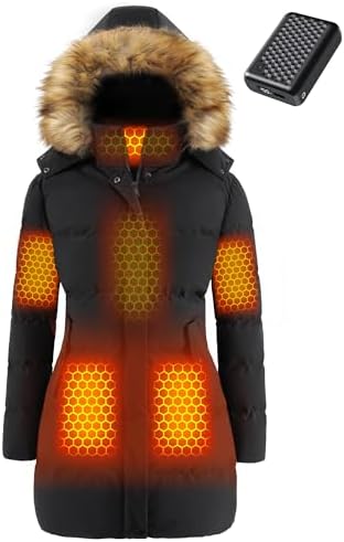 Women Long Heated Jacket Battery Pack Included Ladies Puffy Coat 12v 7.4v Graphene Rechargeable Usb Electric Winter Apparel Clothes Sweater Sweatshirt Hoodie Vest Outdoor Gift Work Cold Weather Gear