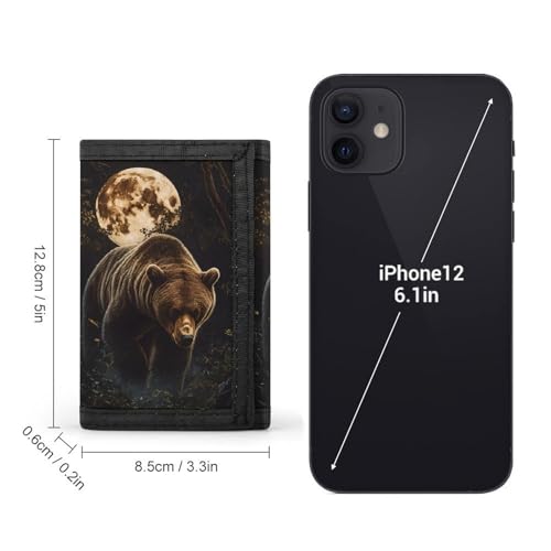 Grizzly Bear Walking Through Forests Trifold Wallets for Men with ID Window Thin Card Holder with Zipped Coin Pocket and Keychain2