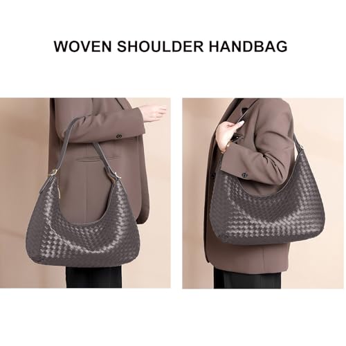 Image of Shoulder Handbags Shoulder Bag for Women Totes Woven Vegan Leather Bag Hand Bag Working Lightweight Bags With Zipper