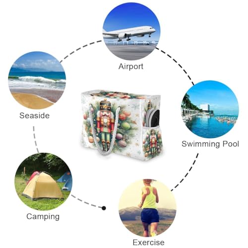 Large Beach Bags Totes Canvas Tote Shoulder Bag Watercolor Nutcracker Water Resistant Bags for Gym Travel Daily3