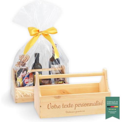 LAUBLUST Panier-cadeau en bois vide personnalisé Panier à garnir avec gravure au choix, idéal comme coffret cadeau pour Noël ou le Nouvel An env. 34x18x20cm | Boîte à outils naturelle, FSC®
