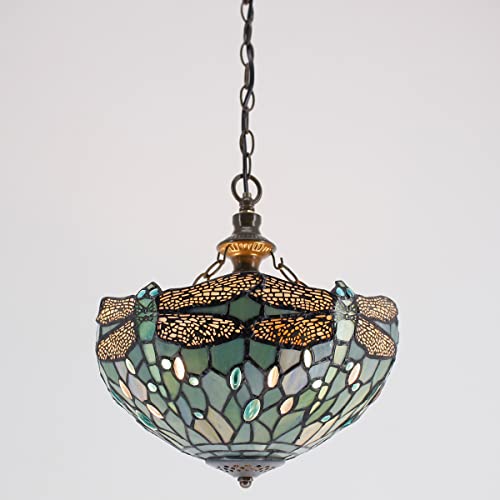 Image of WERFACTORY Tiffany Pendant Light Plug in Stained Glass 12 Inch Hanging Lamp