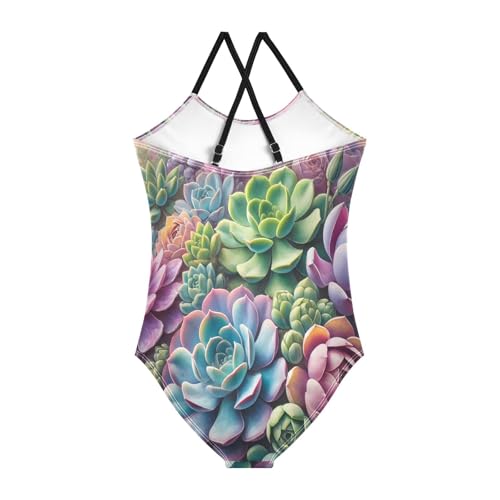 Colorful Succulent Plants Girls Swimsuit Bathing Suit Swimwear Summer Beach One Piece Swimsuits2