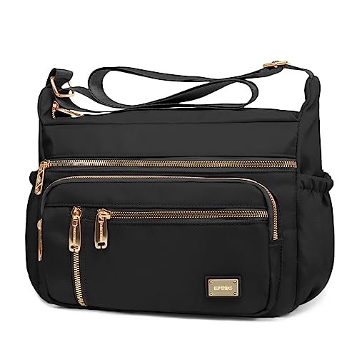 NPBAG Crossbody Bag for Women, Nylon Shoulder Purse Handbag Messenger Bag, Trendy Pocketbooks, Waterproof and Multi-Pockets (Black)