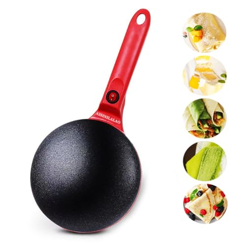 AISINILALAO Red,Household Non-Stick Pancake Machine,110V/240Velectric Cake Maker Machine Breakfast Pizza Baker Pancake Baking Pan Non-Stick Pan Chinese Spring Roll Cooking Pan