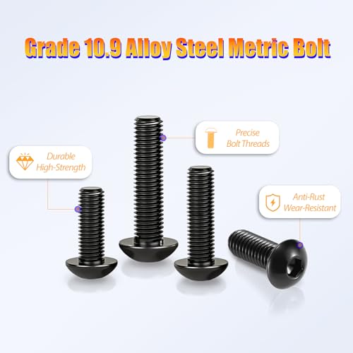 kadrick m6 screw assortment 192pcs m6 screw kitmachine screws with lock amp flat washers grade 109 alloy steel hex socket button head black screws nuts and bolts kit
