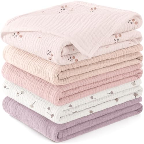 Susurration Mulltücher Baby Spucktücher,5er-Pack 100% Baumwolle Spucktücher Baby für Jungen und Mädchen, Weich, Atmungsaktiv und Extrem Saugfähig Musselin 60x60cm