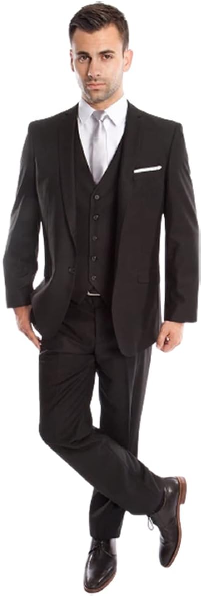 Mens Three Piece Solid Slim Fit Suit