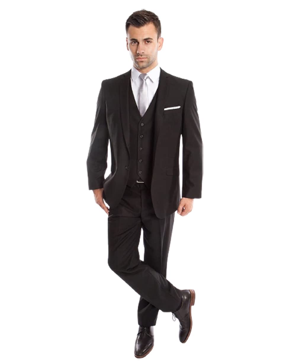 Mens Three Piece Solid Slim Fit Suit