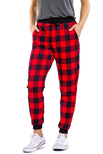 Women's Lumberjack Joggers - Comfy Cute Plaid Sweat Pants: M