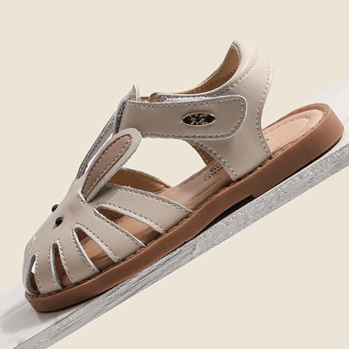 Image of WUIWUIYU Toddlers Little Girls T-Strap Hook&Loop Dress Strawberry Summer Shoes Closed Toe Carrot Sandals