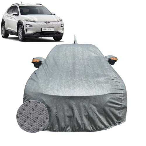 Image of Car Cover Compatible for Hyundai Kona Electric | 100% Waterproof Cover with Antenna & Reflective Mirror Pockets | Dustproof, Scratchproof, Heatproof Kona Car Cover |Soft Cotton Lining| Grey