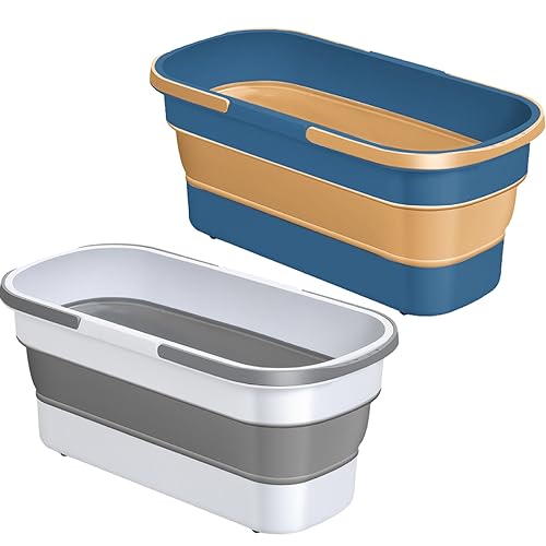 Cubo plegable de 20x8 pulgadas cesta de lavado rectangular gris y blanco para limpieza 6