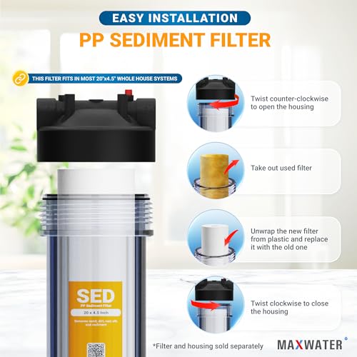 Max Water 1 Micron 20 x 4.5 Sediment Filter 20 inch Whole House BB Water Filteration System Replacement Compatible Cartridge DGD-5005-20, FP25B, AP810-6, FPMB5-20, P5-20, 155358-43, SDC-45-2005 by Max Water - Used condition - Image 5