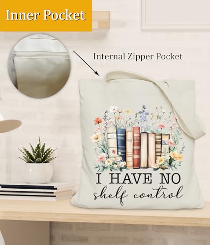 Image of Book Lovers Gifts Tote Bag for Bookish Readers, Aesthetic Book Tote Bag for Librarian, Medium Size with Inner Pocket