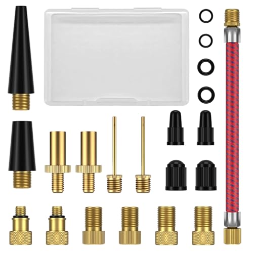ZUOQIANG Fahrradventil Adapter Set, 21 Stück Französisches Ventil Adapter, SV DV AV Ventiladapter Fahrrad, Luftpumpe Adapter, Fahrradventil Adapter Kompressor für Alle Fahrradpumpe Luftpumpe Ballpumpe