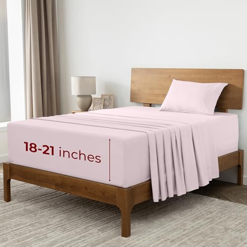 Image of Mellanni Extra Deep Twin Sheets - 3 PC Iconic Collection Bedding - Hotel Luxury, Ultra Soft, Cooling Bed Sheets - Wrinkle, Fade, Stain Resistant (Twin, Blush Pink)
