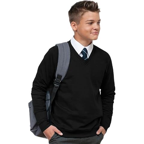 Ages 3-16 Boys Girls Unisex School Jumper V Neck Fleece Sweatshirt Uniform Black Navy Cover