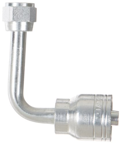 Image of Aeroquip 1AA6FJC6 Carbon Steel Global TTC (Thru the Cover) Crimp Hose Fitting Female JIC Swivel, 90 Degree Long Drop Elbow, 3 /8 inch Hose ID, 9 /16 inch - 18 Thread