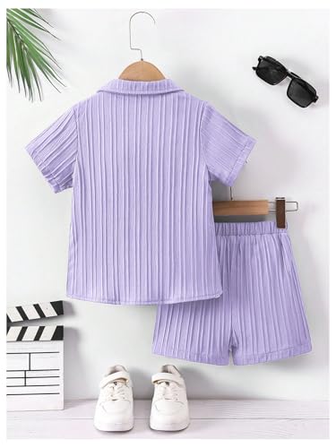 Image of SweatyRocks Boy's 2 Piece Summer Vacation Outfits Short Sleeve Collar Button Down Shirt and Shorts Clothing Set