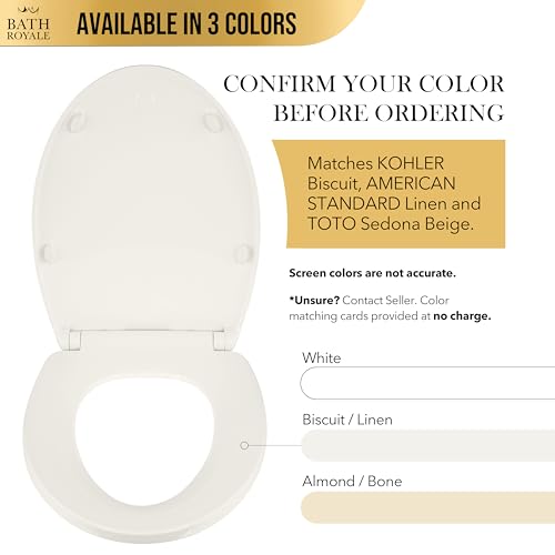 Image of Bath Royale Elongated Toilet Seat BR501-01 Quiet Close, Stain-Resistant and Easy to Keep Clean, Heavy Duty, Fits All Toilet Brands, Executive Series -Biscuit /Linen