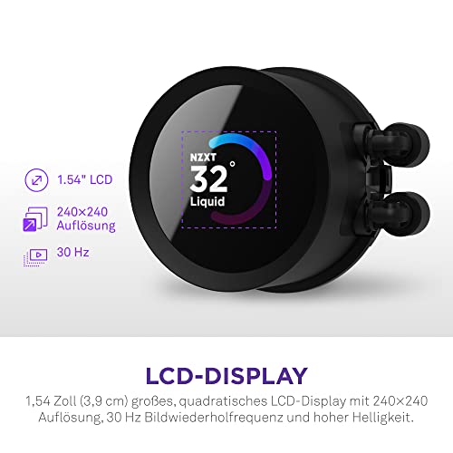 Image of NZXT Kraken 280 RGB - RL-KR280-B1-280mm AIO CPU Liquid Cooler - Customizable 1.54 inch Square LCD Display for Images, Performance Metrics and More - 2 x F140 RGB Core Fans - Black
