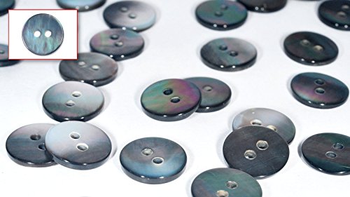 Lana's Magic Auténtica Madre de Pearl Blusa (Botones de Camisa/Blusa de/de Color Gris), Azul (Unidades 15 Piezas) ø13.0 mm 2 Agujeros (Negro Labios fregona)