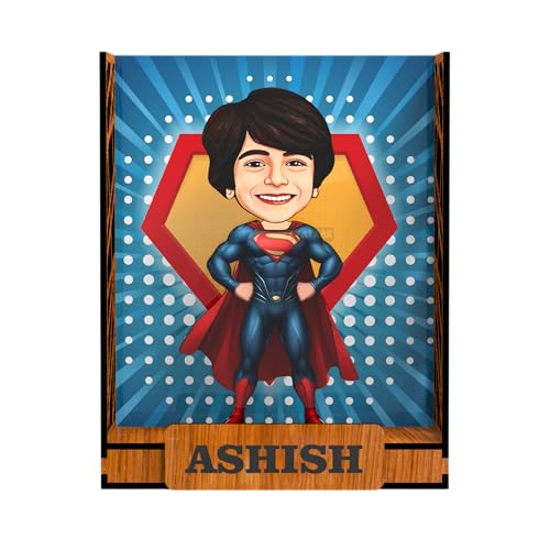 Image of Personalized Gift for Kids, Friends Character Caricature Photo Frame Unique Design Customized Gift for Children, Return Gift Idea (SUPERMAN, BOX)