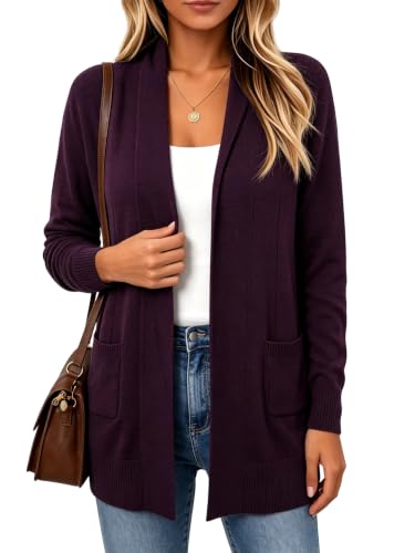 Image of Spicy Sandia Women's Basic Open Front Long Cardigan Sweaters with Pockets | Capsule Wardrobe Essentials, Early Fall 2026 Trendy