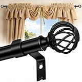 Curtain Rods for Windows 48-90 Inch(4-7.5Ft), Matte Black Decorative Curtain Rod Adjustable, Heavy Duty 1 Inch Drapery Rod for Living Room Bedroom Kitchen