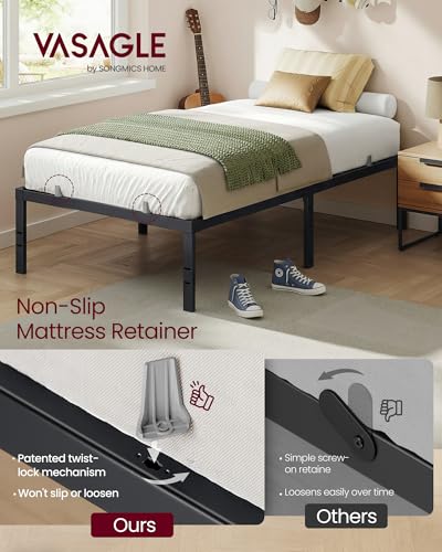 Image of VASAGLE Twin Metal Bed Frame 16 Inches Tall, 550 lb Weight Capacity, No Box Spring Needed, with Under-Bed Storage, Easy Setup, Heavy-Duty Platform Bed, Mattress Retainers, Matte Black URMB663BD02S