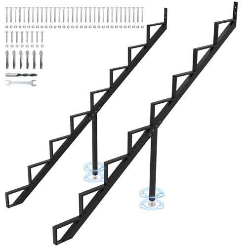 Toriexon Steel Stair Step Riser 8-Step Metal Stair Stringer with Reinforcing Support Legs Heavy Duty Steel Stair Stringer for 65 Height Deck and Outdoor Steps (2 Pack)